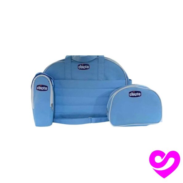 Sac bleu ciel maman chicco + trousse d’objet + cache biberon thermastat