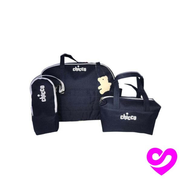 Sac maman chicco bleu + trousse d’objet + cache biberon thermastat