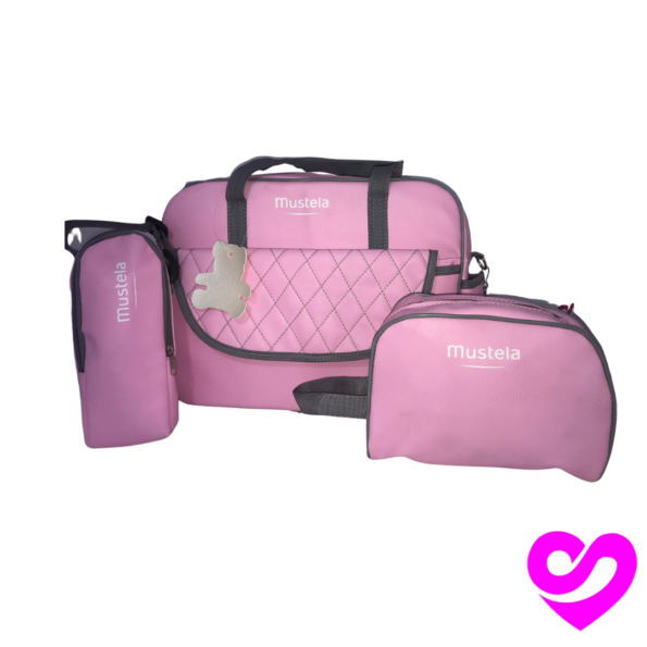 Sac rose maman mustela + trousse d’objet + cache biberon thermostat