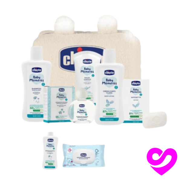 Coffret Bébé Chicco Baby Moments – Shampoing Baby Moments 200ml, Savon Baby Moments 100g, Lait Baby Moments 200ml, Baby Moments Crème de Change 100ml, Parfum Baby Moments 0M+ 100ml, Shampoing Che