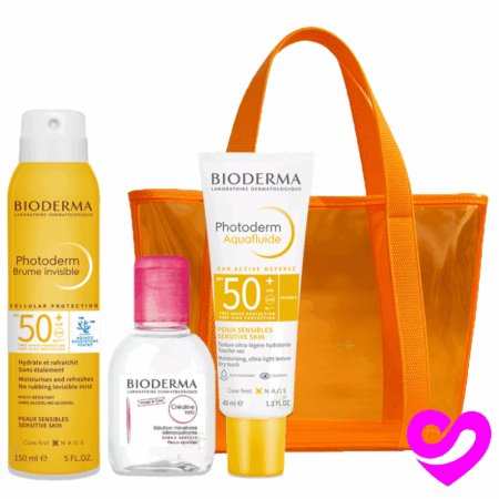 Bioderma sac de plage photoderm aquafluide + brume invisible +eau micellaire sensibio 100ml